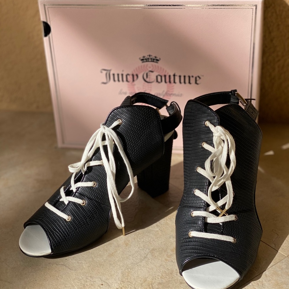 Juicy Couture Women’s Lace Up Peep Toe Heels